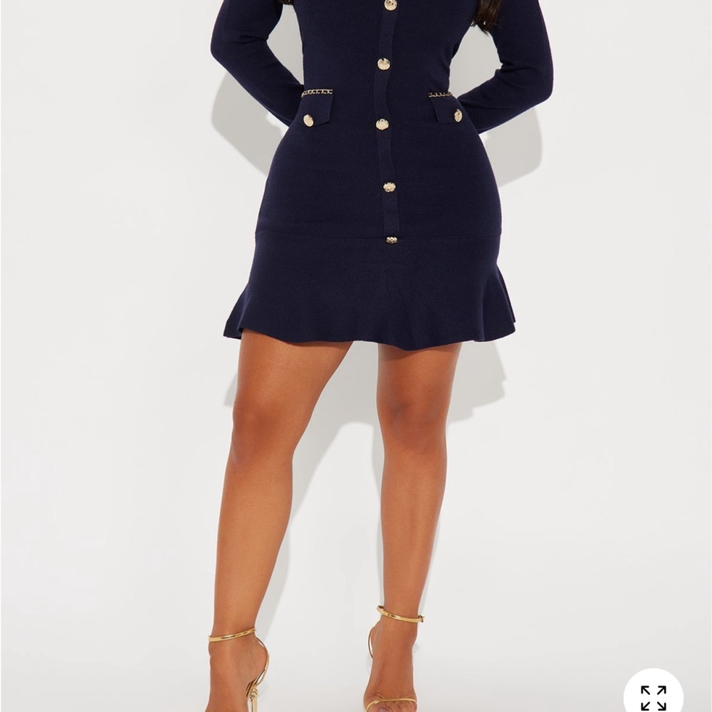 Elegant Navy Dress with Gold Accents